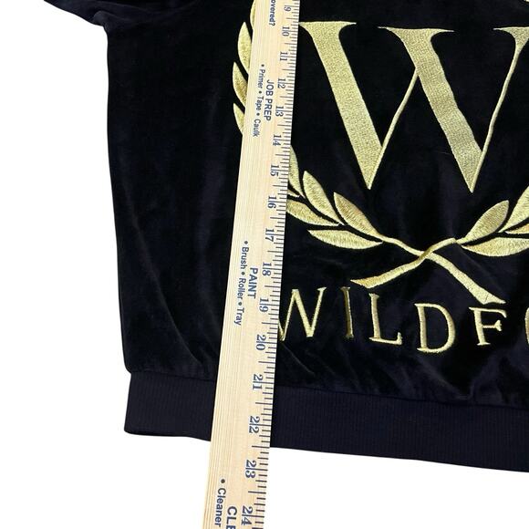Wildfox White Label Logo Embroidered Velour Sweatshirt Small Black Gold Rare - Picture 5 of 6